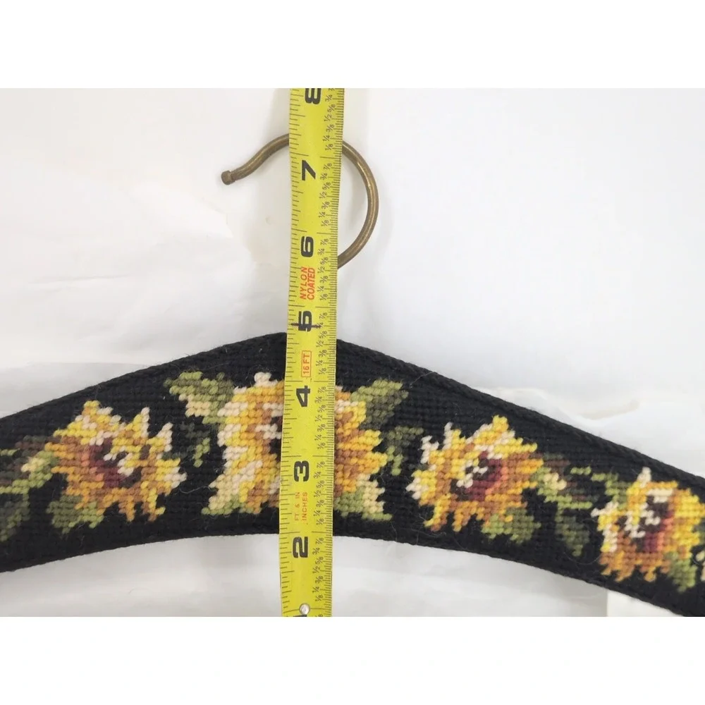 Vintage Needlepoint Clothes Hanger Peking Handicraft  Floral Tapestry Roses